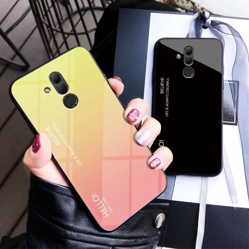 Для Huawei Mate 20 Lite чехол из закаленного стекла для градиент цвета задняя крышка