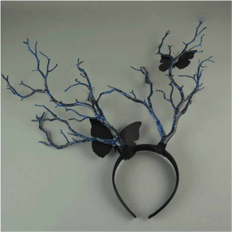 

Exaggerated Gothic Deer Horn Tree Branches Headband Simulation Antler Butterfly Headdress Halloween Party Cosplay Hair Jewelry