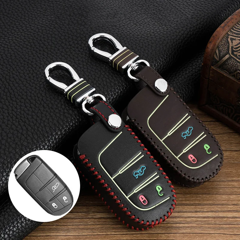 

Leather car key shell For Jeep Renegade/Cherokee/Dodge Journey/Dart/Durango/Charger Remote smart car key cover case cae keychain