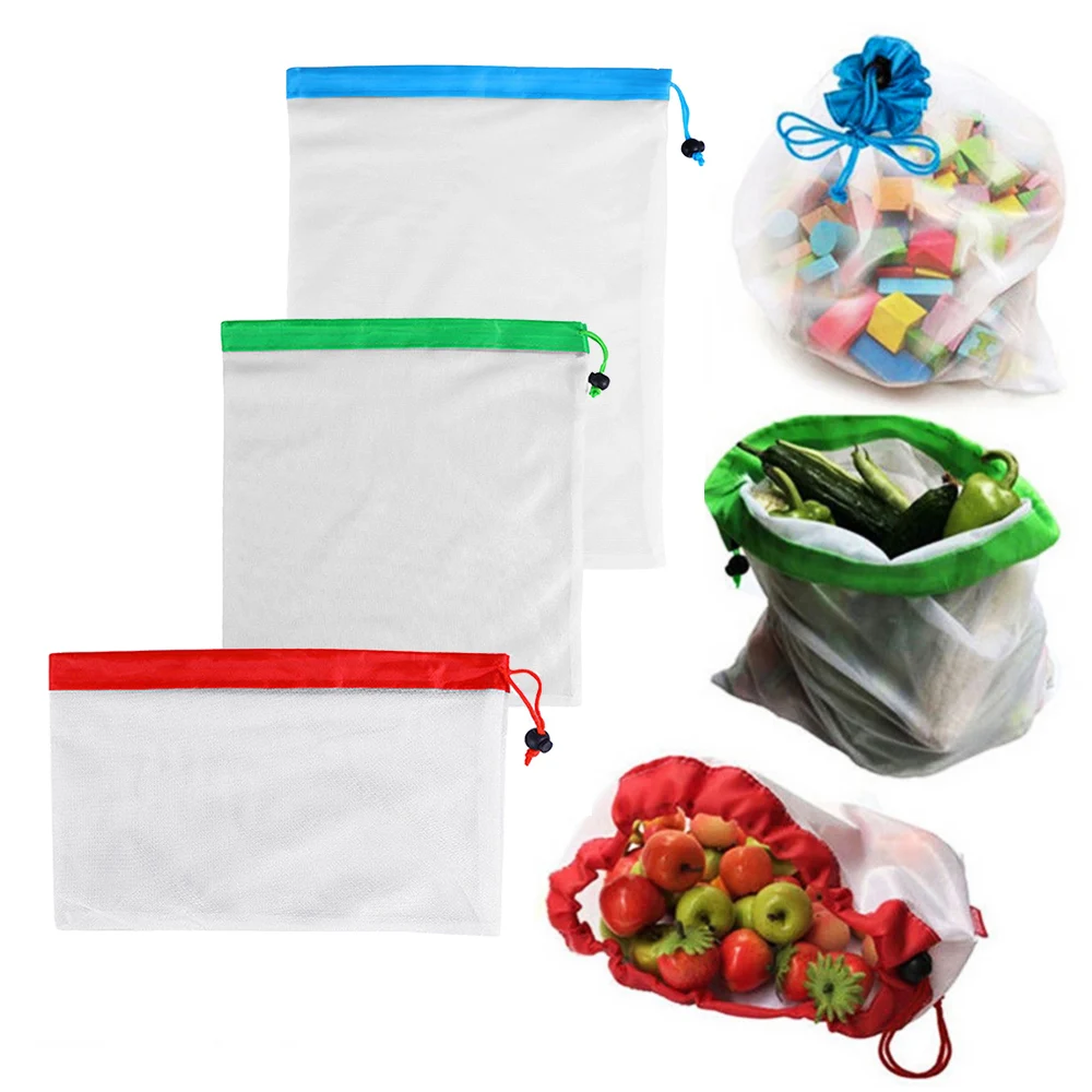 

6 pcs/set Reusable Mesh Produce Bag Polyester Washable Vegetable Fruit Bags Mesh for Grocery Shopping Sundries Organizer