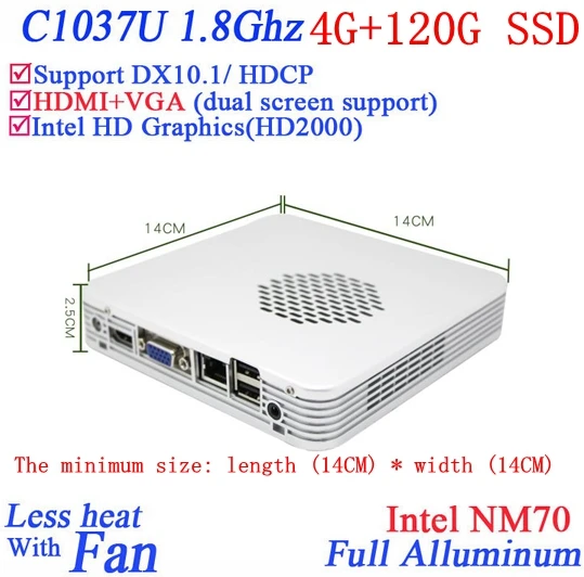 Promotional mini pc windows linux Celeron 1037U dual core 1 8G HD Graphics DX10 1 HDCP