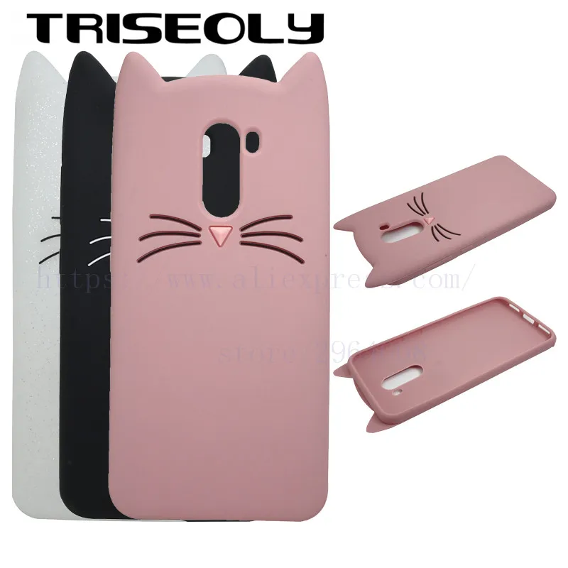 TRISEOLY For Xiaomi Pocophone F1 Case Soft Silicone 3D Cartoon Cute Bearded Cat Protective Back Cover Poco | Мобильные телефоны и