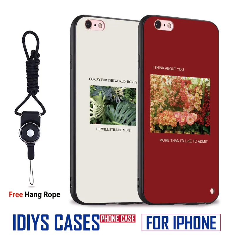 

Simple Patterned Coque With Hang Rope Soft Silicone Mobile Phone Case Cover Shell bag For Apple iPhone 5 SE 5S 6 6S Plus 7 7Plus