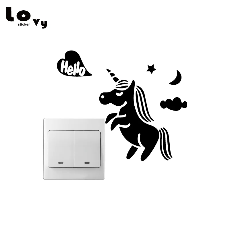 

Creative Unicorn Baby Pony Switch Sticker Funny Cartoon Horse Vinyl Wall Sticker for Kids Room Bedroom Home Decor SW0227