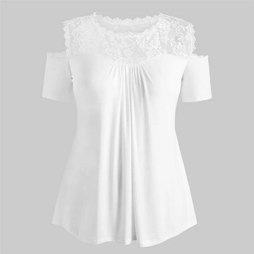 Plus Size New Fashion Women Winter Ladies Casual Daily  Cold Shoulder Strapless Lace Short Sleeve T-shirt Tops  #4F05 (4)