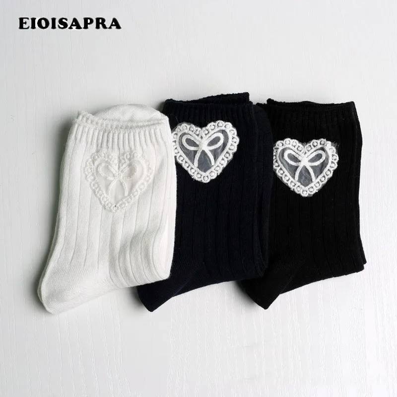 

[EIOISAPRA]New Product Striped Love Heart Cotton Silk 3 Color Socks Women Elastic Antiskid Breathable Absorb Sweat Meias Socks
