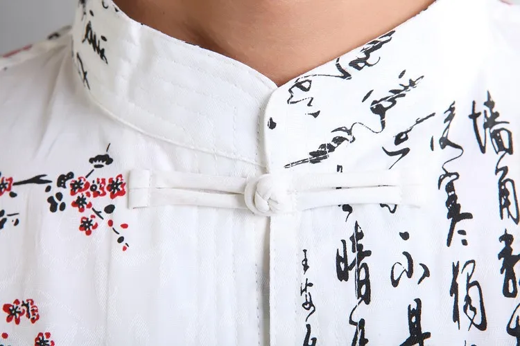 Белый Для мужчин хлопок кунг-фу футболка с коротким рукавом Традиционный китайский классический Костюмы Hombre Camisa Размеры M, L, XL, XXL, XXXL Mntp24B