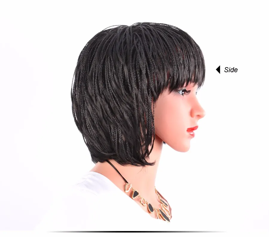 Alileader Black Micro Braid Wig Short Hair Wigs For Women Crochet