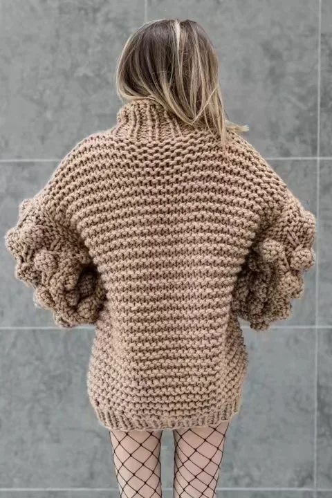 DUOUPA, вязаный свитер с рукавом-фонариком, зимний, твист, Повседневный, Осенний джемпер,, круглый ворот, женский свитер, Женский пуловер