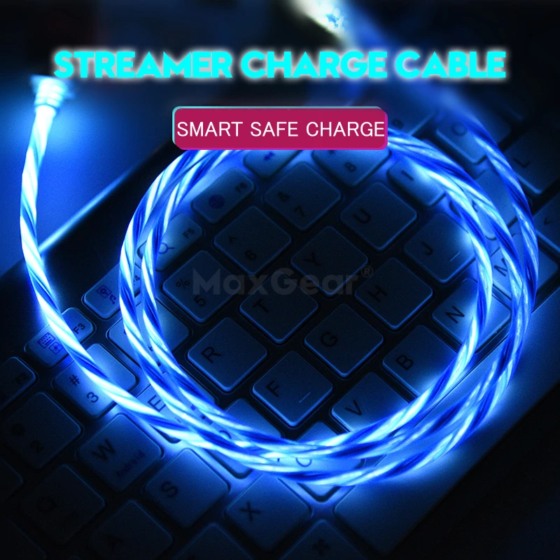 MaxGear Led كابل يو اس بي فلاش تضيء كابل نقل بيانات الهاتف المحمول شاحن سامسونج S7 S8 S9 Xiaomi هواوي الروبوت نوع-C 1 متر كابل