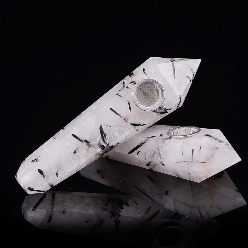 High Quality Natural Black Tourmaline Quartz Smoking Pipe Crystal Stone