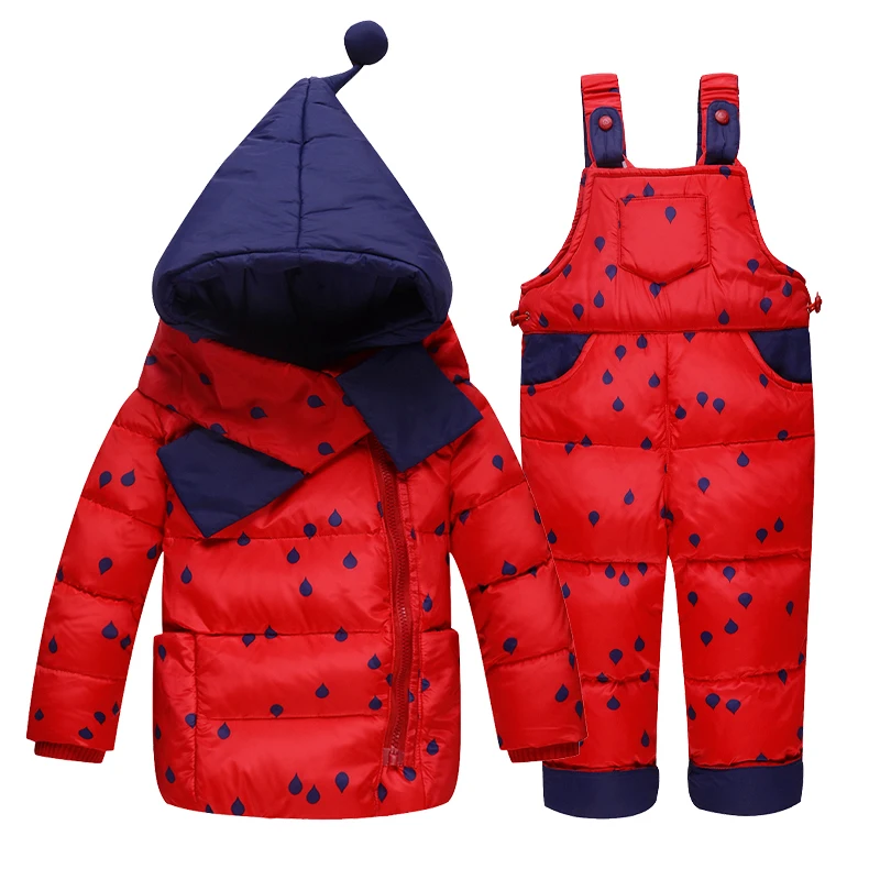 Детский зимний теплый пуховик с капюшоном для мальчиков и девочек, комплект из плотной куртки и комбинезона, комплект детской одежды, детская куртка с шарфом