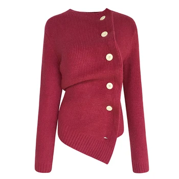 

NiceMix 2019 autumn winter fashion streetwear skew buttons asymmetrical sweater women jumper women's sweaters nice mix