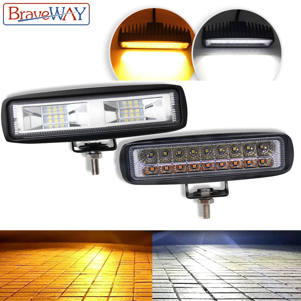 

BraveWay 36W Motorcycle LED DRL Daytime Running Light Dual Color Fog Lamp Work Light LED Headlights for SUV UTV ATV Truck Boat