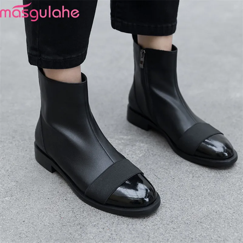 Masgulahe 2020 new arrival women ankle boots round toe zip autumn comfortable fashion square low heels casual shoes woman | Обувь