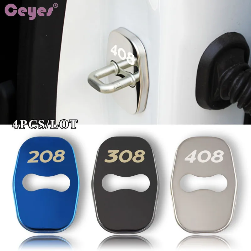 Ceyes سيارة التصميم الباب قفل الديكور حماية الصدأ يغطي حالة ل بيجو 208 308 408 508 2008 3008 اكسسوارات السيارات -التصميم