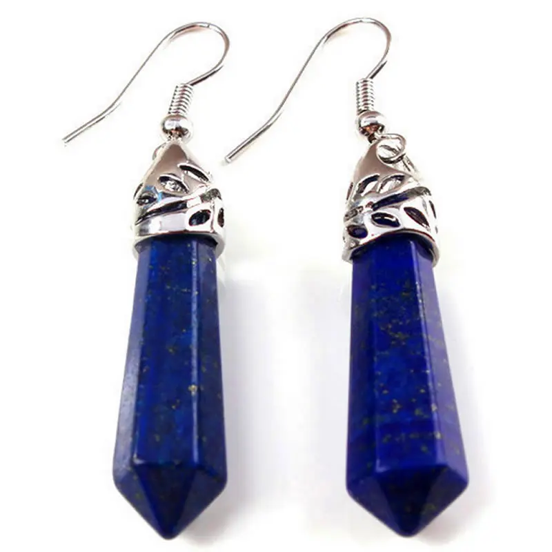 

YYW Hexagon Gem Stone Earring Agates Onyx Quartz Tiger Eye Malachite Opal Amethysts Healing Stone Dangle Earrings Women Jewelry