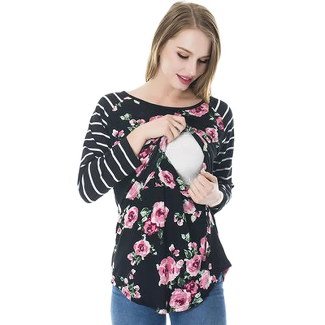 Gaya Baru Lengan Panjang Baju Hamil Menyusui Memakai Nursing Top