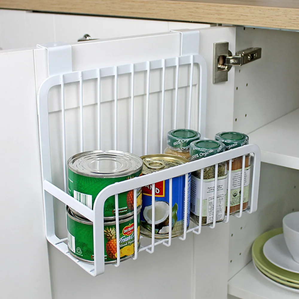 Креативная металлическая корзина для хранения на дверь, практичный органайзер для кухонного шкафа, дверная вешалка, корзина для хранения с крюком