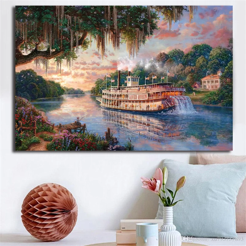 

River Queen Limited Edition Thomas Kinkade Canvas Prints Picture Modular Paintings For Living Room Poster On The Wall Home Decor