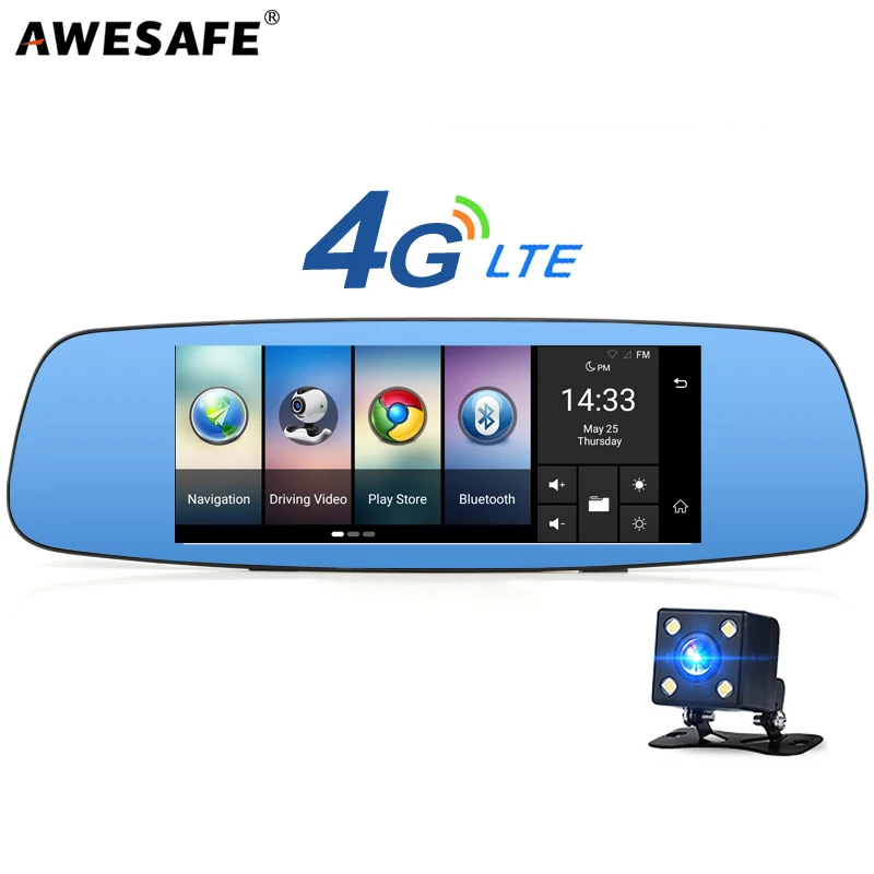 AWESAFE 4 г зеркало видеорегистратор Android 7 &quotTouch Remote Monitor Зеркало заднего вида gps Navi FHD