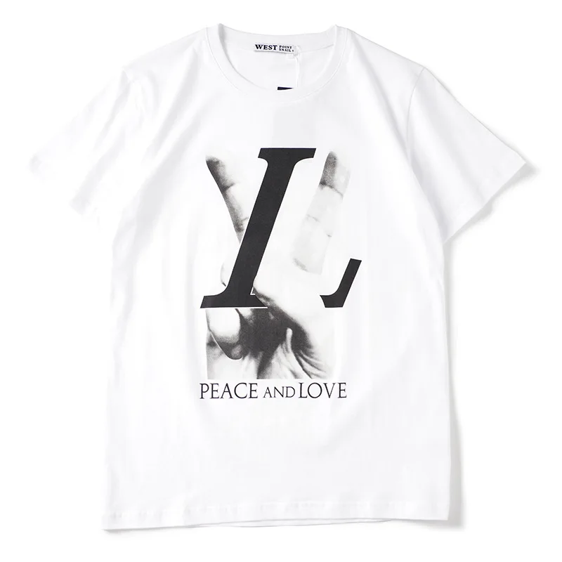 Новинка, мужские футболки Peace and Love V Finger, футболка в стиле хип-хоп, скейтборд, уличные хлопковые футболки, футболка Kenye#011