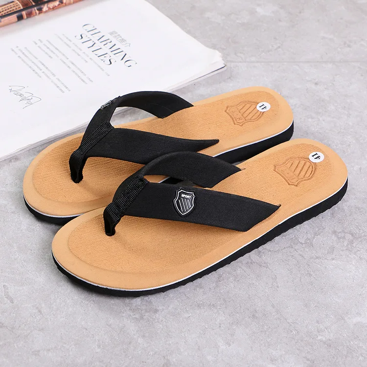 Men Summer Flip Flops Beach Sandals Anti-slip Casual Flat Shoes High Quality Slippers Zapatos Chanclas De Hombre Chaussure Homme - Цвет: Beige