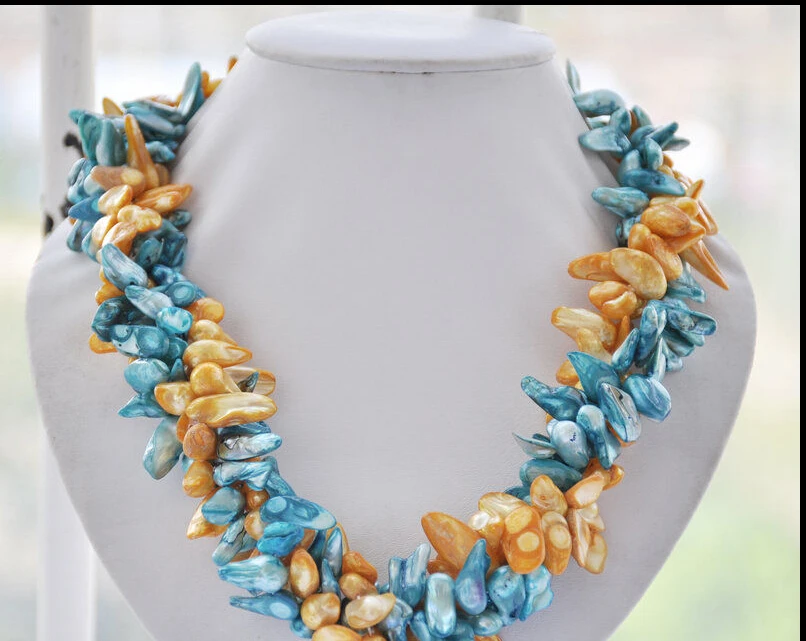

N61 yellow blue baroque Tail freshwater pearl necklace NEW