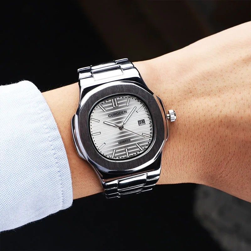

Large Dial Square Tide Watch Men Steel Belt Student Fashion Sports Quartz Watches Simple Business Calendar Clocks Gift For Male