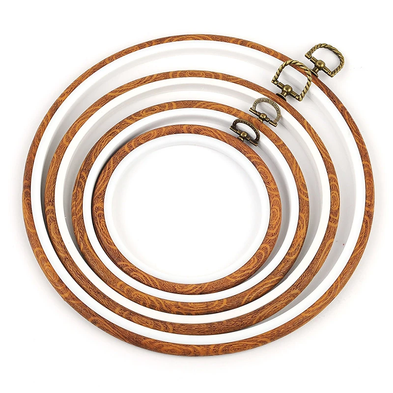 Wood Grain Embroidered Stretch Tool Plastic Round Oval Octagon