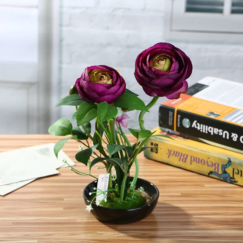

Real Touch Artificial Tea Rose Bonsai 3 Flower Heads Silk Fake Flowers Potted Plant for Home Garden Balcony Decoration ADR014