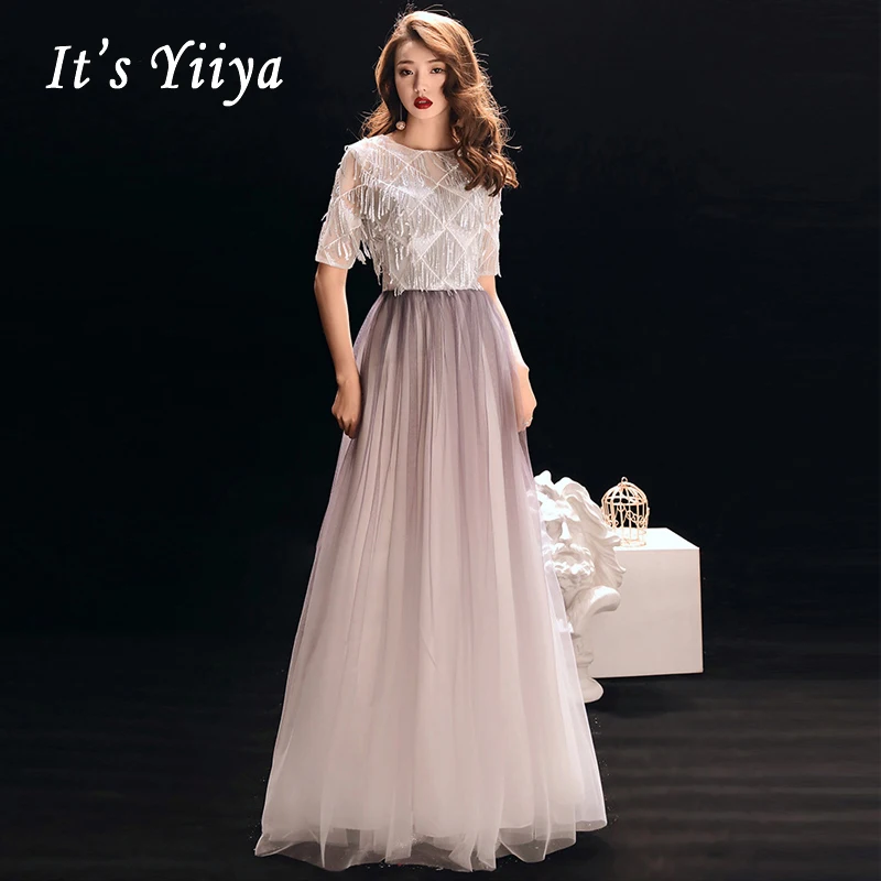 Это Yiiya платье для выпускного вечера, Сексуальное Тонкое Платье с круглым вырезом,, женские вечерние платья с блестками, длинные платья размера плюс, короткие рукава, халат De Soiree E560