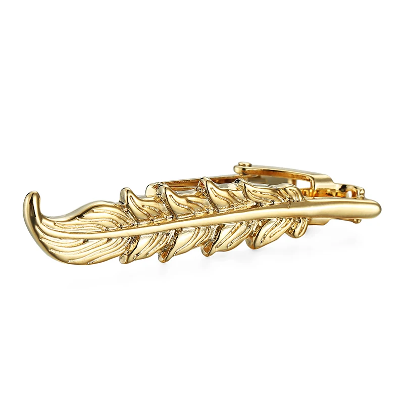 

WN brand new fashion men's business suit tie clips hand engraving golden feather tie clips to friends' birthday gifts