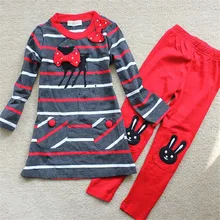 Nouveau Design Printemps 2016 Bébé Filles Occasionnels Ensembles De Dessin Animé de Mode Motif Manches Longues Arc Tops + Pantalon Enfants Survêtement Vêtements