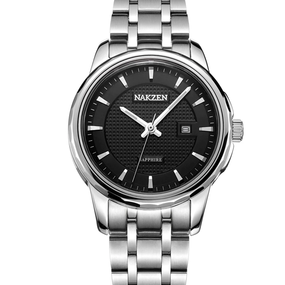 NAKZEN Brand Luxury Tungsten Steel Simple Design Black Business Sapphire Crystal Mirror font b Watch b