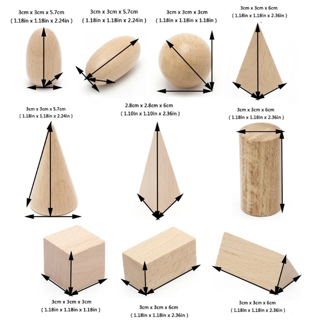 Wooden Geometric Solids 3-D Shapes Montessori Learning Education Math Toys Resources for School Home 6