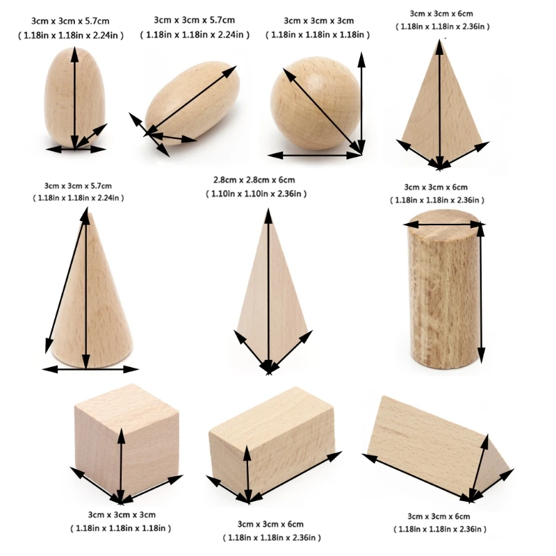 Wooden Geometric Solids 3-D Shapes Montessori Learning Education Math Toys Resources for School Home Wooden Geometric Solids 3-D Shapes Montessori Learning Education Math Toys Resources for School Home