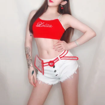 

Hot Dance Costume Women Red Hip Hop Rave Clothes Pole Dance Performance Clothing Dj Ds Stage Outfit Nightclub Dance Wear DC2115