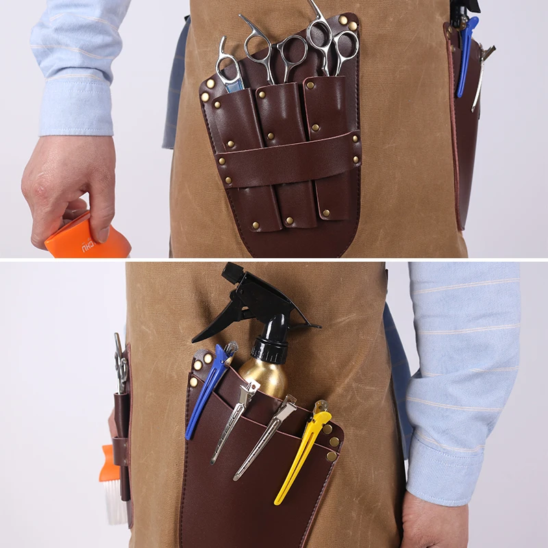 WEEYI Barber Apron Men Women Waxed Canvas Apron For Hairdresser Leather Pockets Unisex Vintage Salon Apron delantal peluquera
