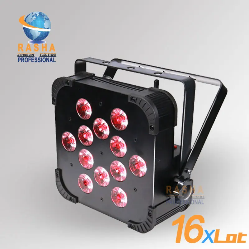 

16X LOT- HOT SALE12pcs*18W 6IN1 RGBAW+UV Built in Wireless LED Flat Par Can,ADJ LED Par Light,Stage Light With DMX512 110-240V