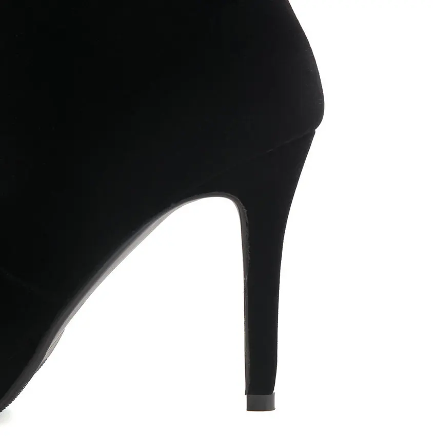 Bout 34 Esveva Femmes Bottes Plate Cristal 2019 forme Zip Du Mince Élégant Femme Chaussures Hiver Talons Haute Hauteur Genou Pointu 43 Noir À 67bfYgyv