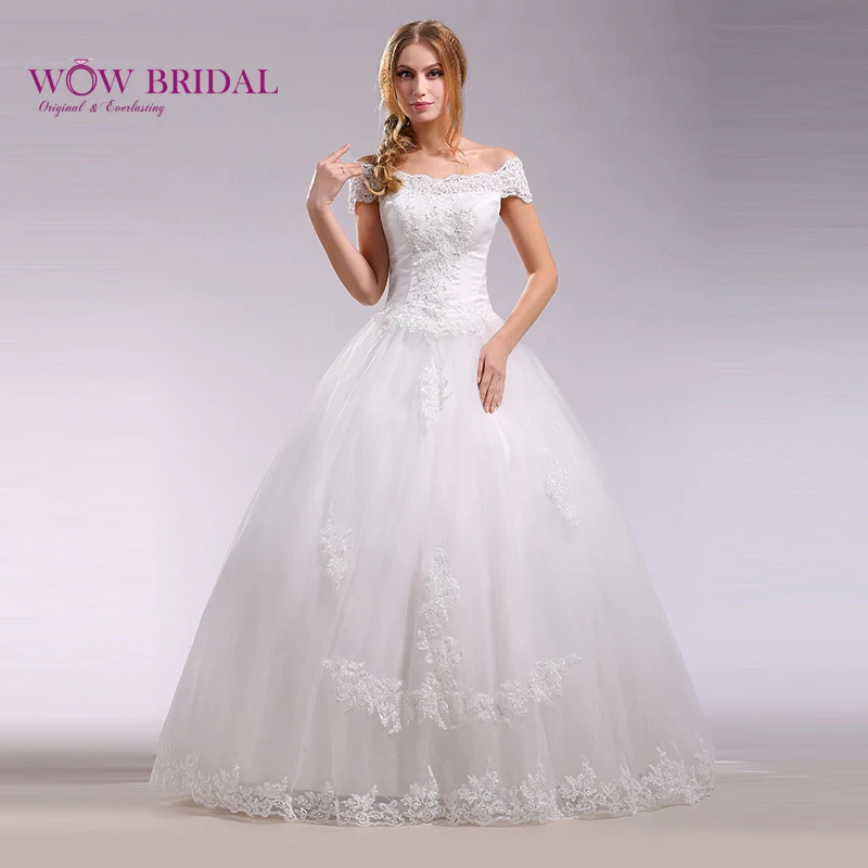 

Wowbridal 2015 New Arrival Gorgeous Lace Wedding Dress Plus Size with Flower Robe De Mariage