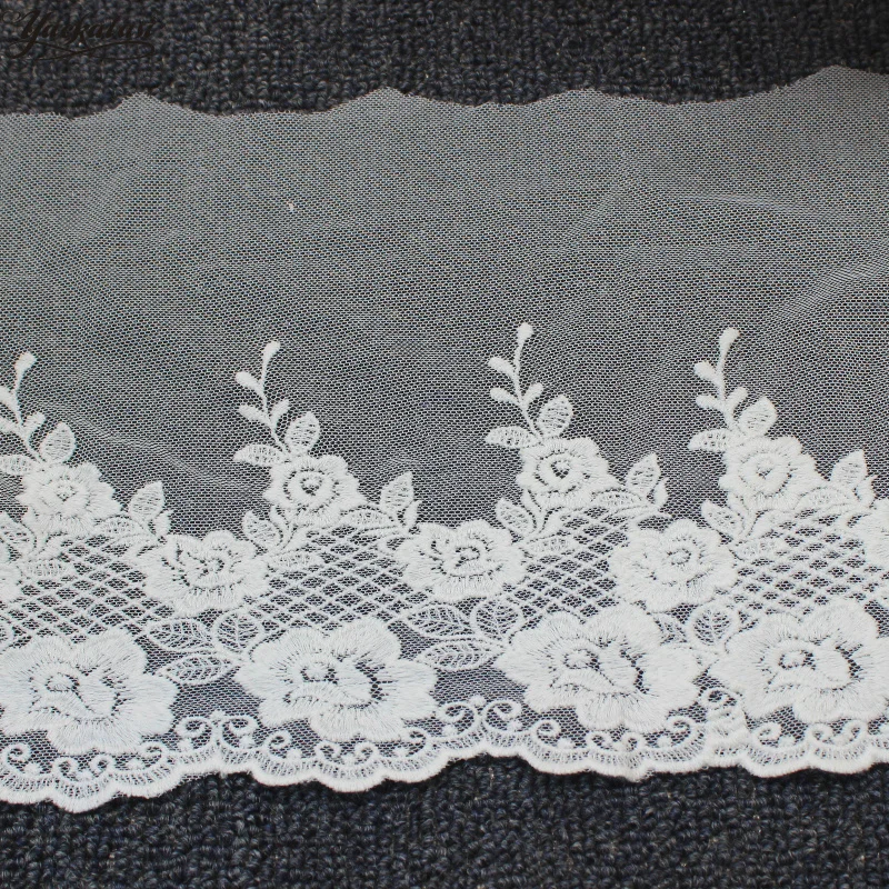 

YACKALASI Cotton Lace Mesh Embroidered Applique Soft Tulle Lace Fabrics 3D Floral Scalloped Sewing Apparel Trims Vintage 20CM