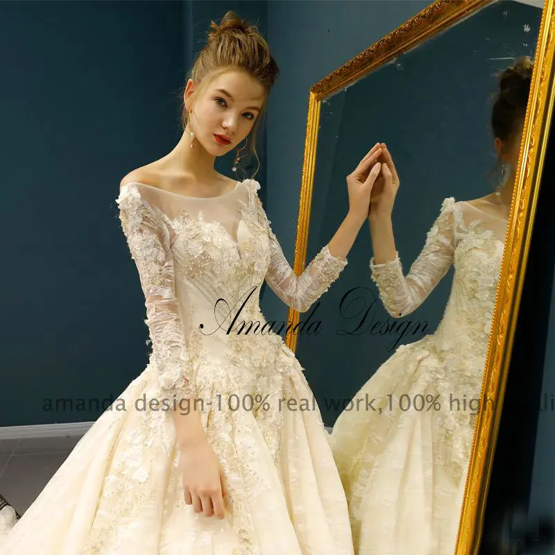 Amanda Design vestidos de noiva princesa кружевная Апликация бальное платье с длинным рукавом свадебное платье