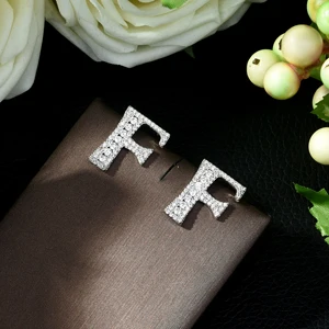 HIBRIDE мини A-Z Pendientes Iniciales серьги с буквами милые серебряные ювелирные изделия креативные подарки для женщин серьги для девочек E-458 - Окраска металла: F