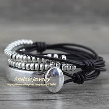 Anslow marca Bohemia Vintage hecho a mano multicapa Wrap Jewelry mujeres Día de la madre cumpleaños pulsera de cuero brazalete LOW0465LB