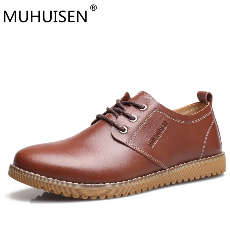 

MUHUISEN Men Leather Shoes Casual 2017 Genuine Leather Shoes Men Oxford Fashion Lace Up Dress Shoes Outdoor Work Shoe Sapatos
