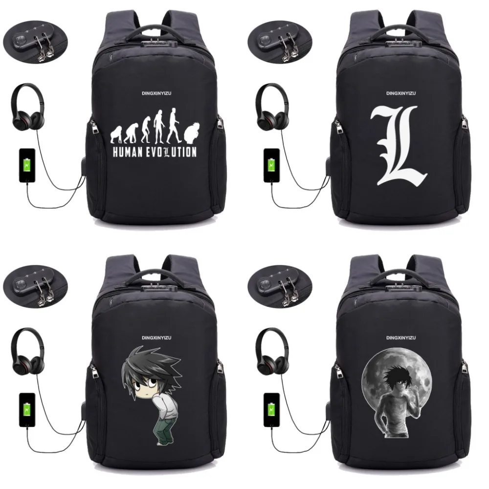 Anime Death Note rucksack USB Lade Laptop student buch tasche Teenager  Männlichen Freizeit Reise Rucksack Anti Dieb Paket 20 stil|Backpacks| -  AliExpress