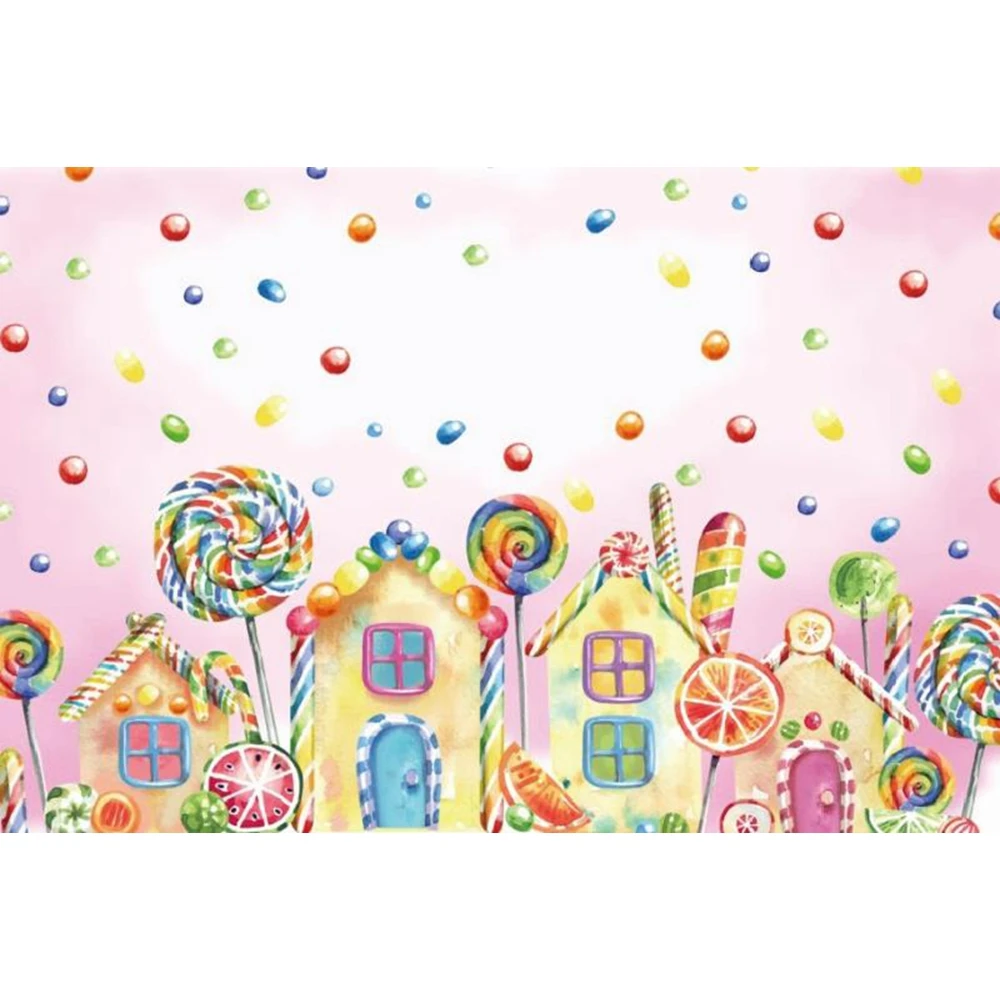 

Yeele Baby Drawing Lollipop Candy Colorful Watermelon House Birthday Child Pattern Photography Backdrop Background Photo Shoot