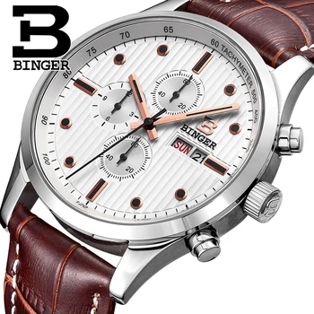 

Brand Luxury Quartz Men's Watches Switzerland BINGER Watch Sapphire Multi-function Waterproof Luminous Watches Chronograph B7001